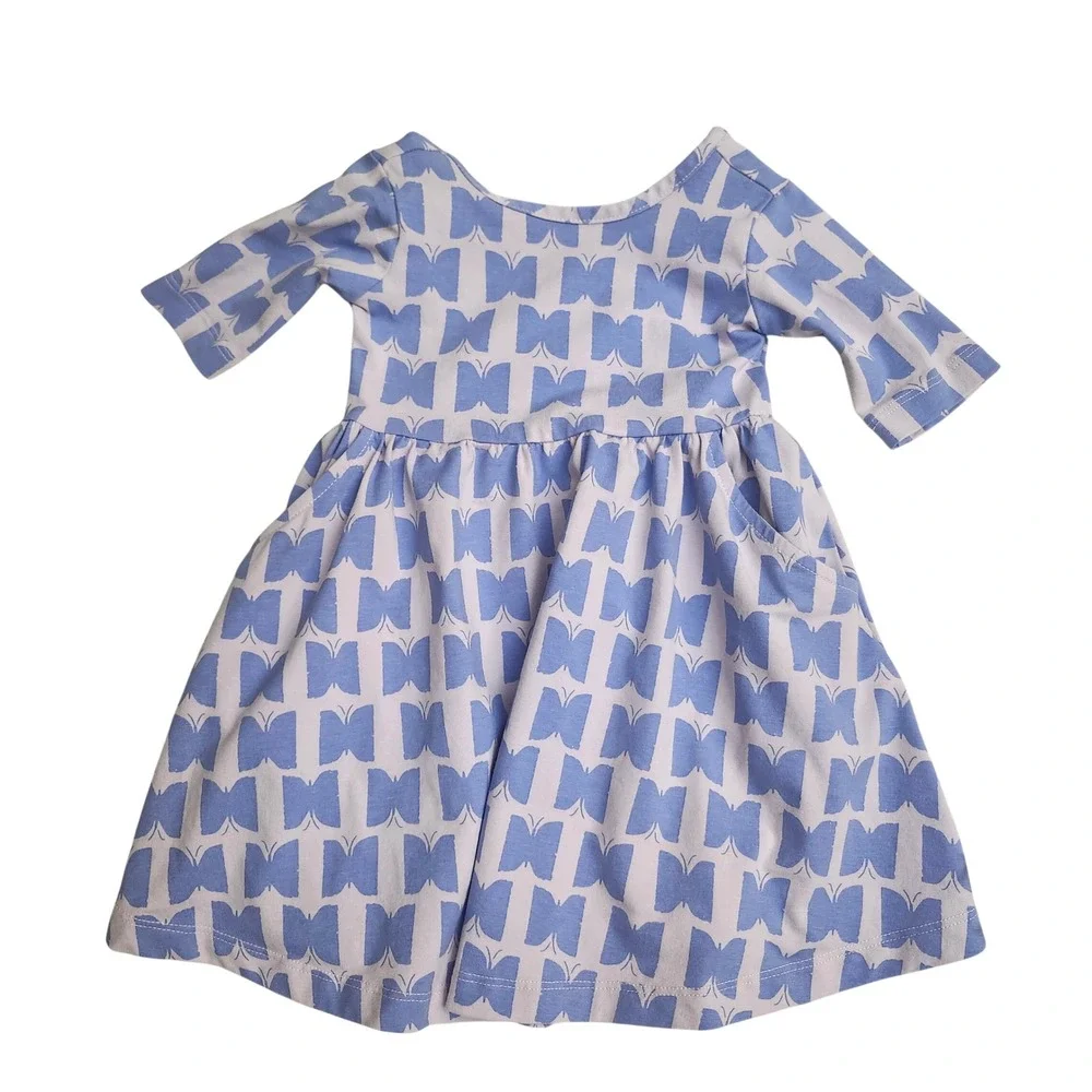 Hanna Andersson Kids 2T Blue Butterfly Print Pocket Play Dress Whimsical Organic